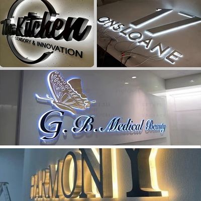Tienda de metal personalizada PC delantera LED Marca delantera 3D Empresarial Marca de cartas de la tienda de LED personalizada
