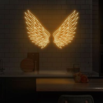 Signo de bodas de luz de neón Ala blanca Envío Logotipo personalizado Signo de nombre de neón