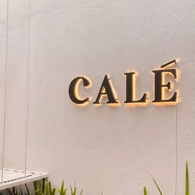 Signo LED personalizado de acero inoxidable dorado con retroiluminación para hospitales y logotipo de recepción al aire libre
